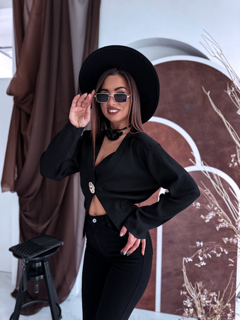 "VALLEY MC-4075" adīta jaka ar zelta pogu - melna